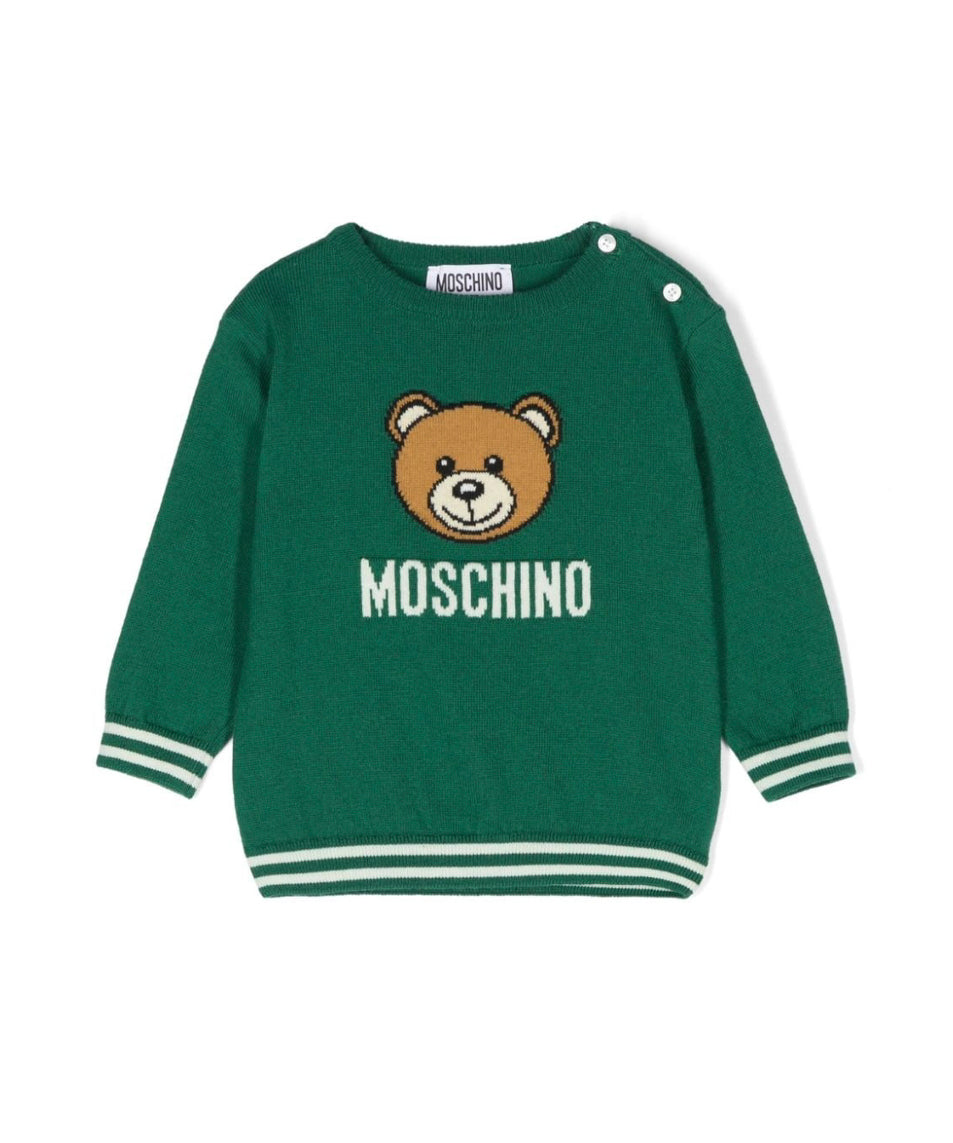 Moschino Kids Maglioncino Verde con Teddy Bear per Neonati