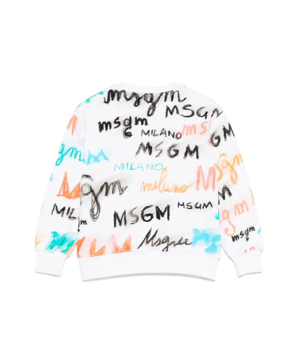 MSGM Kids Felpa Bianca con Stampa All Over per Bambini retro