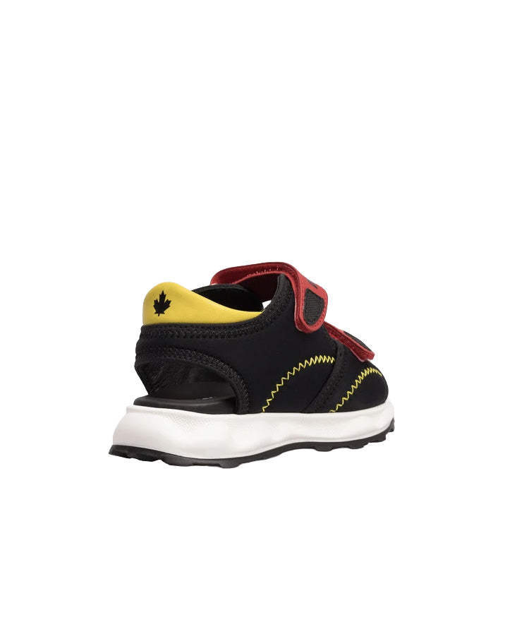 Dsquared2 Kids Sandalo Nero/Rosso/Giallo con Chiusura a Strappo per Bambini