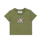 Moschino Kids T-Shirt Verde con Logo Teddy Bear per Neonati