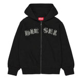 Diesel Kids Felpa con Zip Nero con Logo in Denim per Bambini