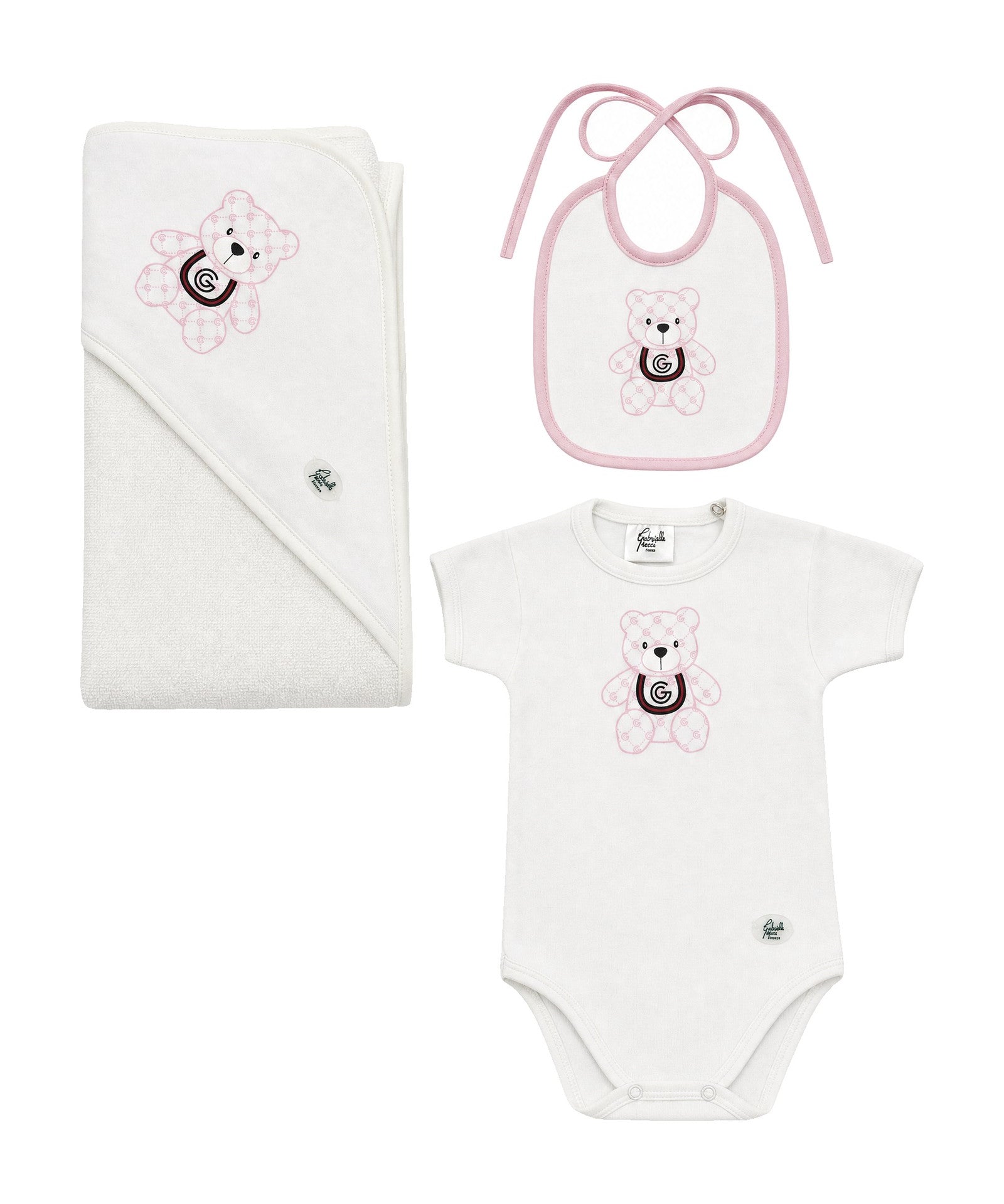 Gabriella Gucci Kids Set Body+Bavetta+Triangolo Latte e Rosa per Neonate