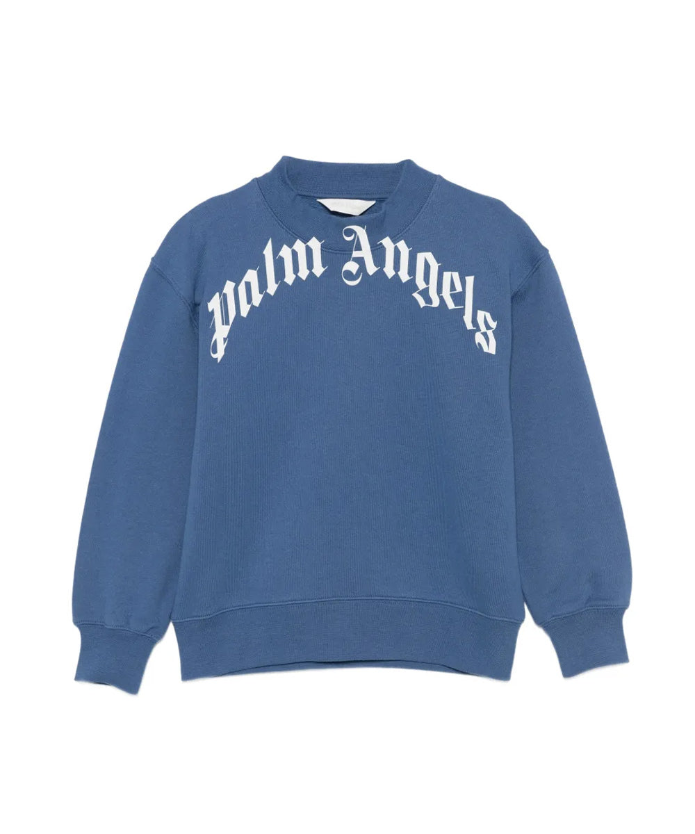 Palm Angels Kids Felpa Girocollo Blu con Stampa Logo per Bambini
