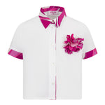 Emilio Pucci Kids Camicia Bianco e Fucsia con Applicazione Fiore per Bambine
