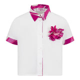 Emilio Pucci Kids Camicia Bianco e Fucsia con Applicazione Fiore per Bambine