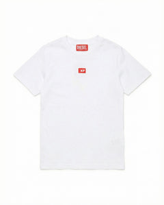 Diesel Kids T-shirt Bianca con Ricamo Logo a Contrasto Unisex 