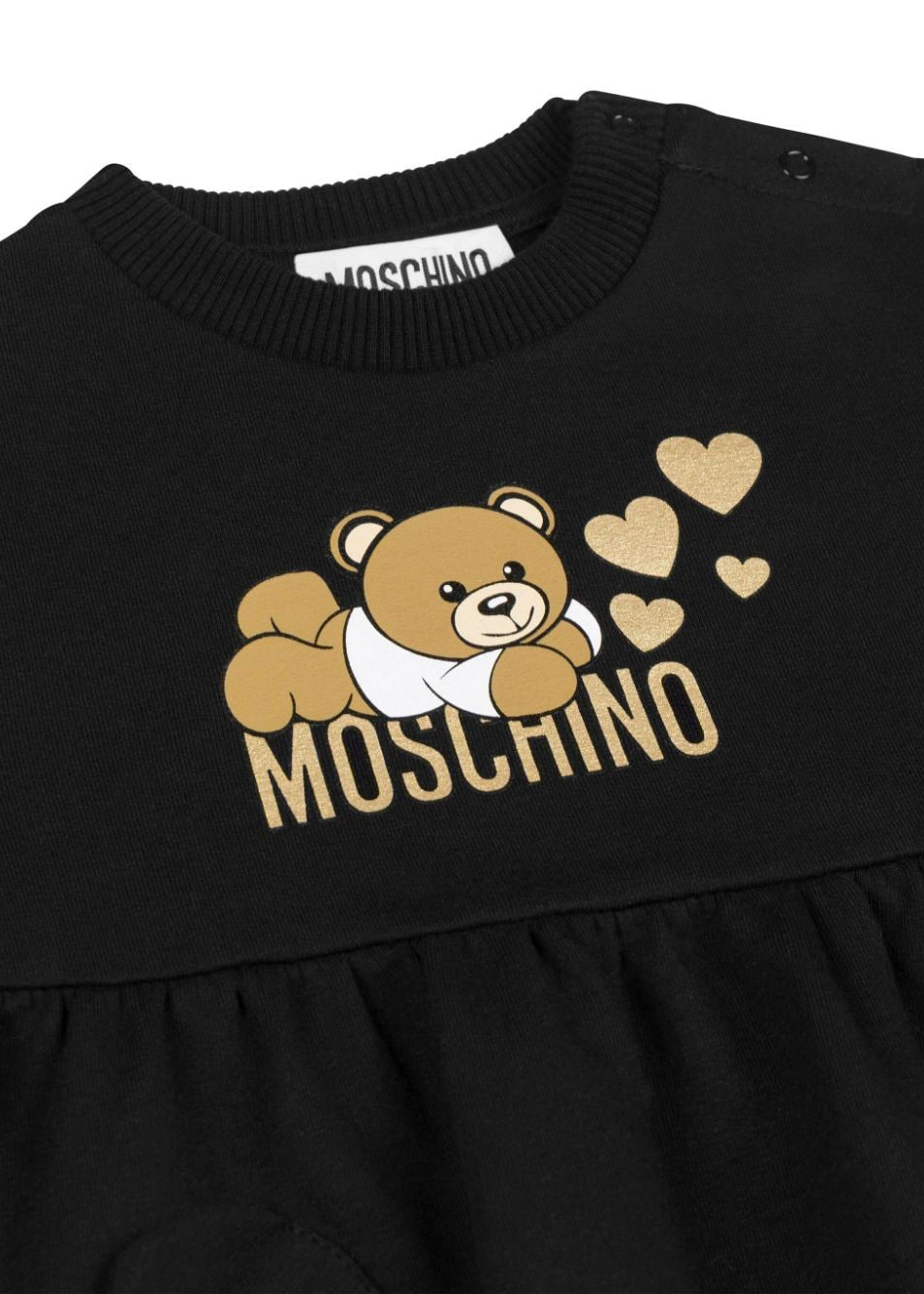 Moschino Kids Abito Nero Svasato con Stampa Teddy Bear per Neonate (dettaglio)