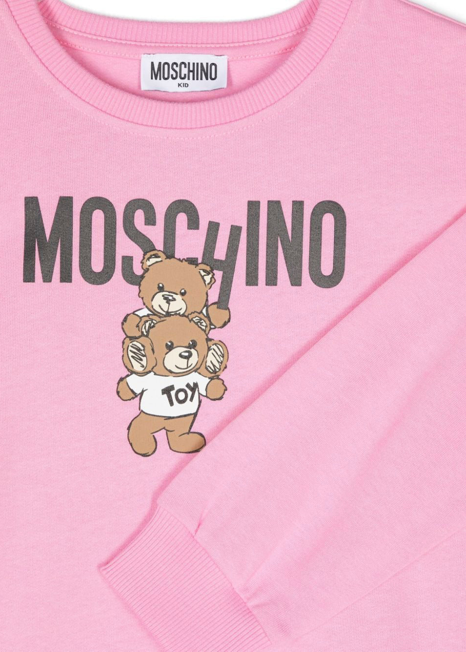 Moschino Kids Abito Rosa con Stampa Logo per Bambine (dettaglio)