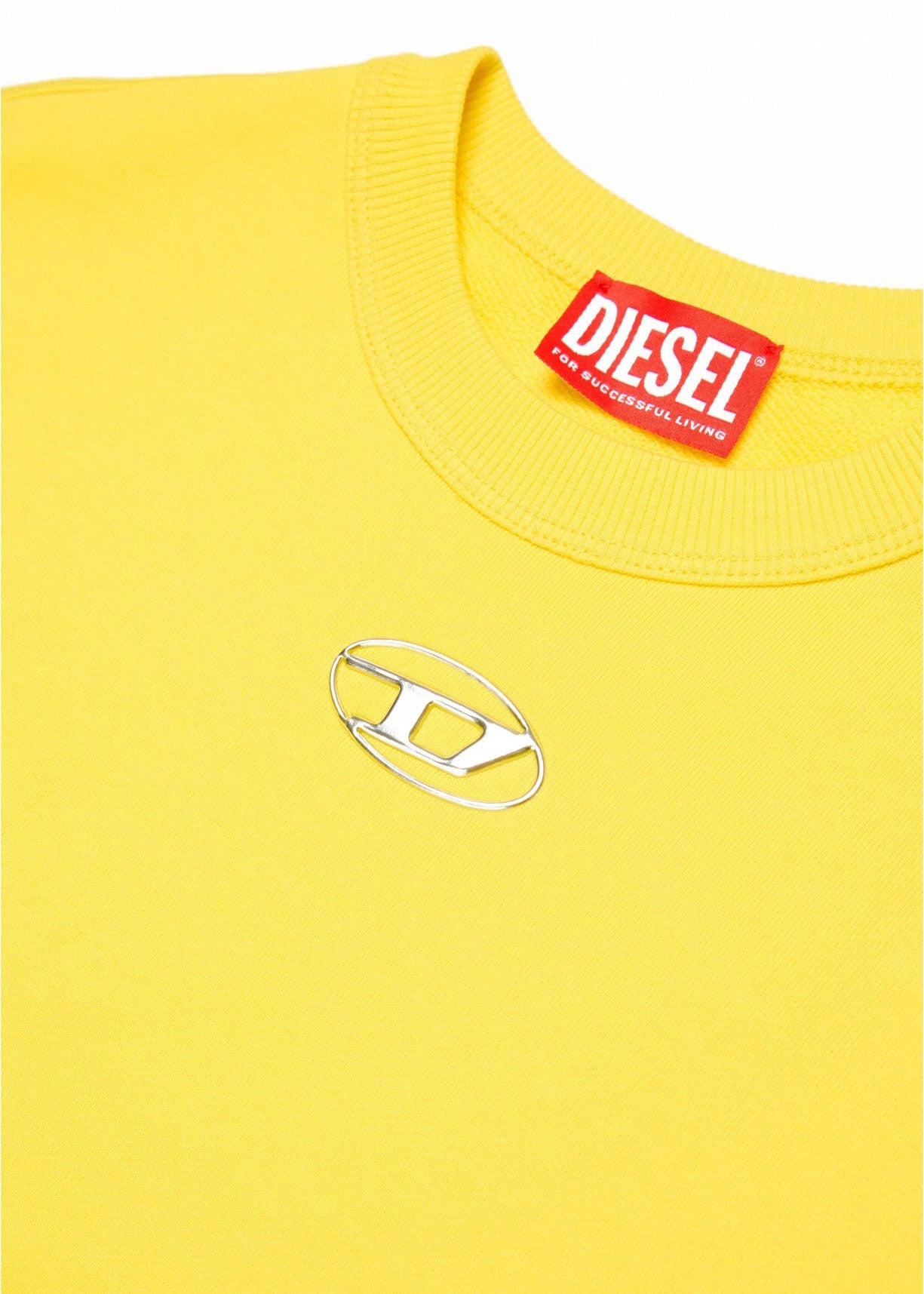 Diesel Kids Felpa Girocollo Gialla con Logo Oval D per Bambini (dettaglio)