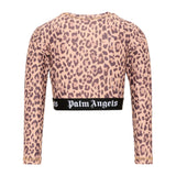 Palm Angels Kids Top Manica Lunga Leopardato con Banda Logata per Bambine