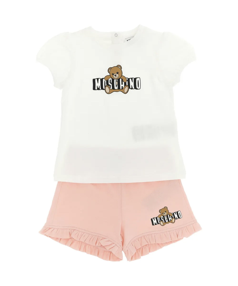 Moschino Kids Completo T-shirt con Stampa Logo e Shorts con Stampa Logo per Neonate