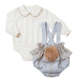 Barcellino Kids Completo 2 pz Pompon a Quadri Bianco e Cielo per Neonate