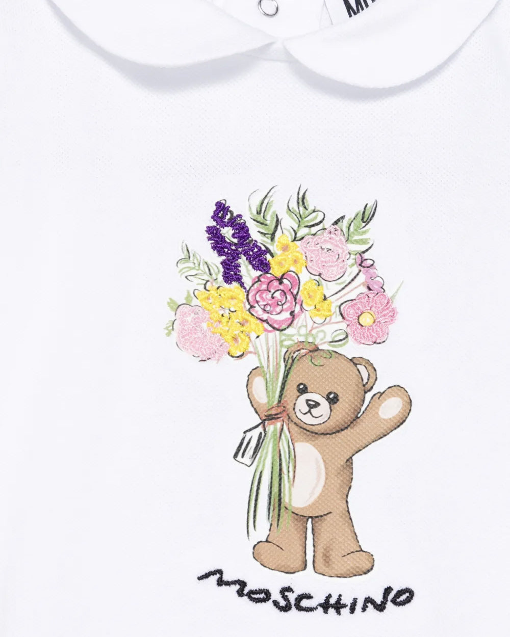 Moschino Kids Pagliaccetto e Cappello Bianco con Logo per Neonate