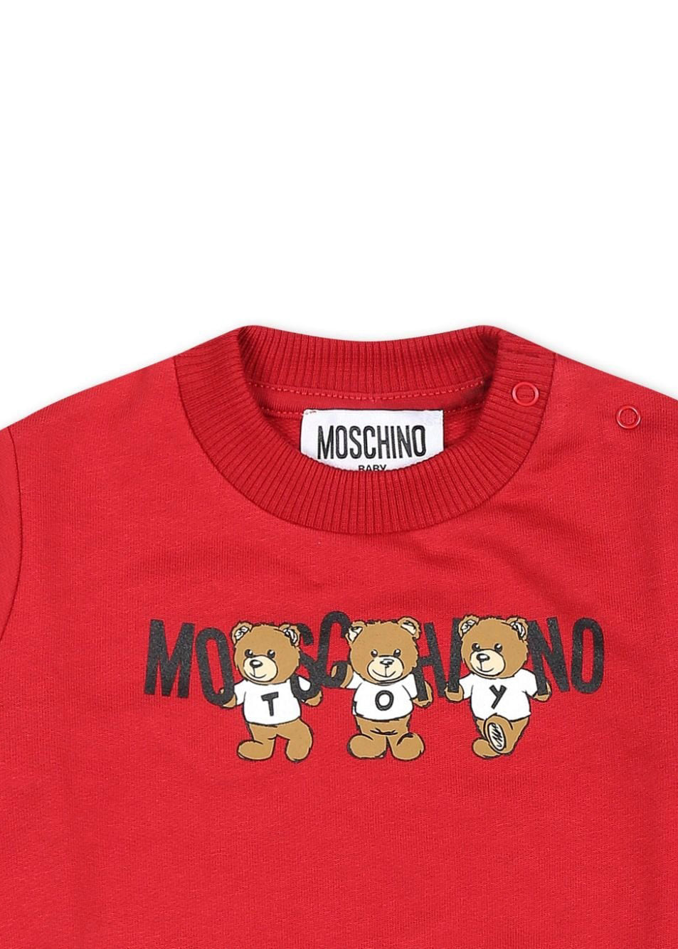 Moschino Kids Felpa Rossa con Logo Teddy Bear per Neonati (dettaglio)