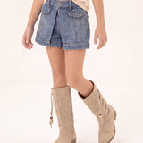 Elisabetta Franchi La Mia Bambina Short in Denim Blu con Dettaglio Logo per Bambine