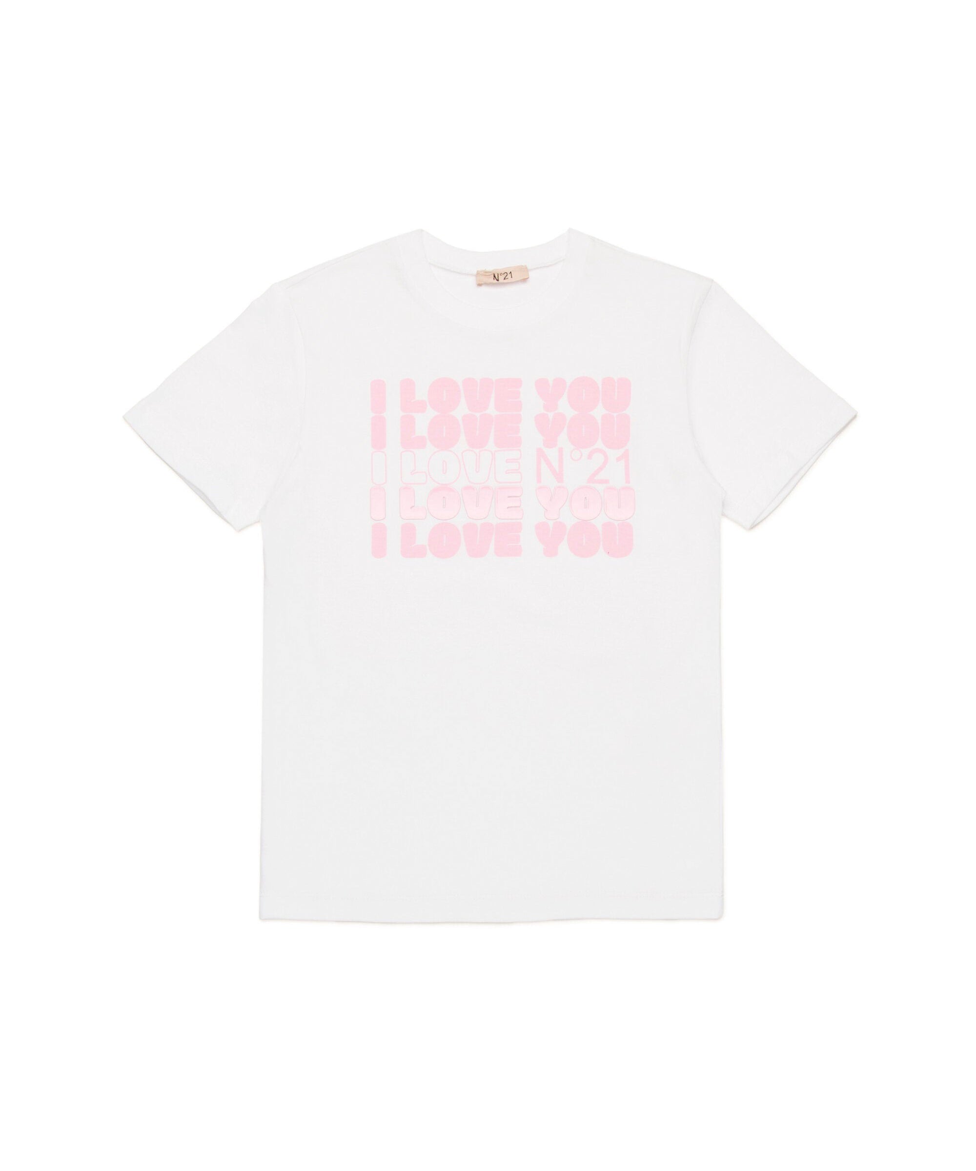 N°21 Kids T-Shirt Bianca con Stampa ILY per Bambine