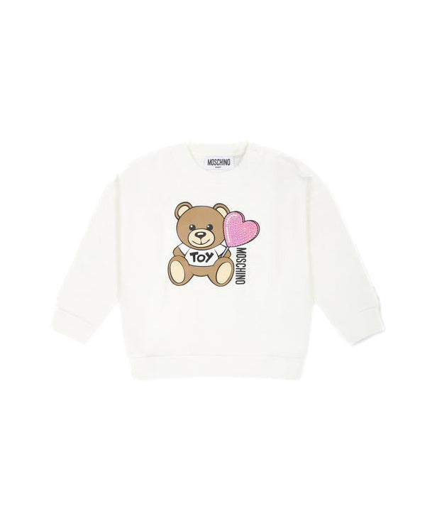 Moschino Kids Felpa Girocollo Panna con Stampa per Neonate
