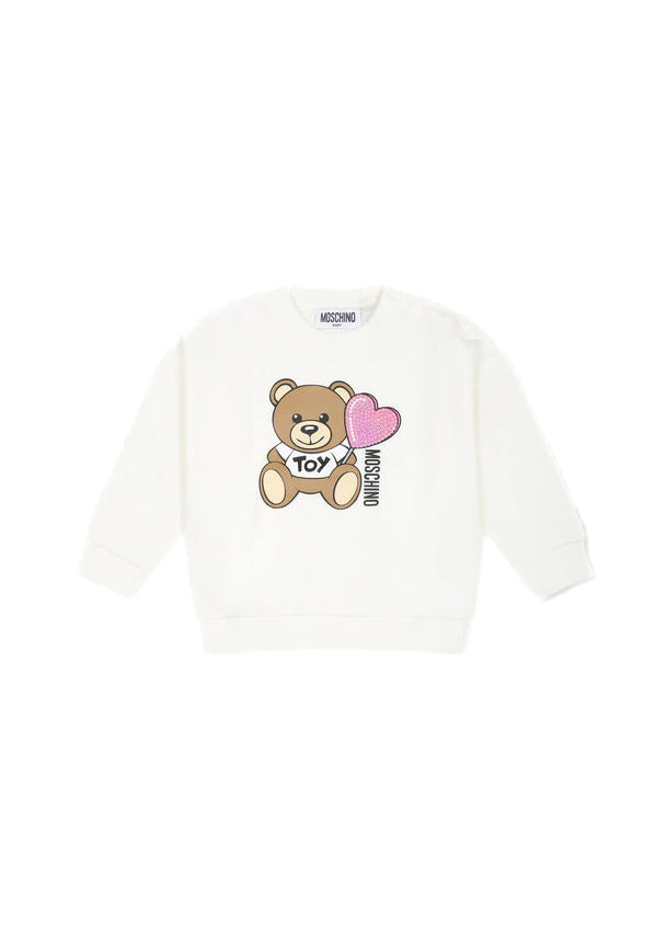 Moschino Kids Felpa Girocollo Panna con Stampa per Neonate