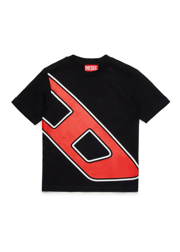 Diesel Kids T-shirt Nero con Logo Macro D per Bambini