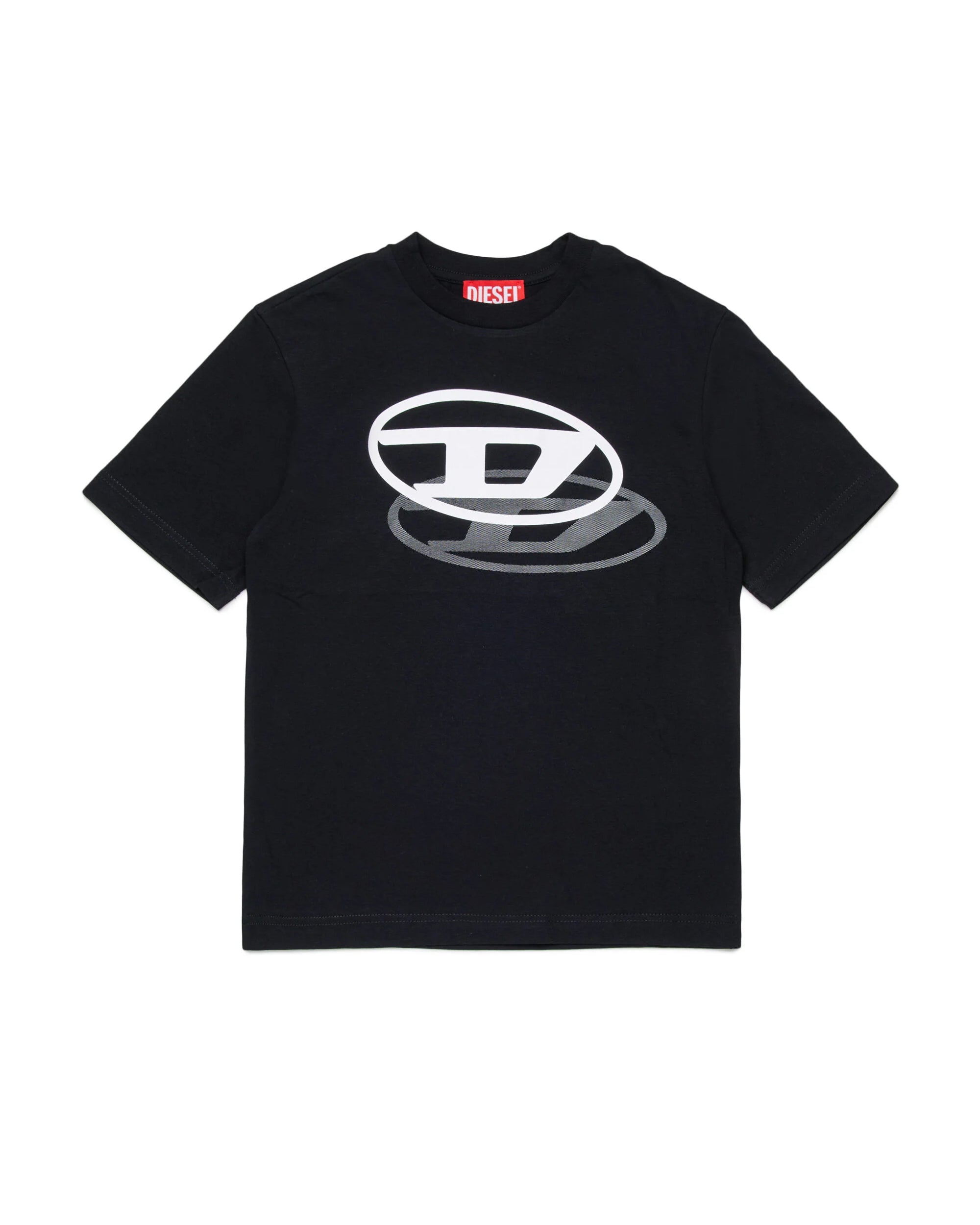 Diesel Kids T-shirt Nera con Doppia Stampa Logo Unisex per Bambini