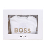 Boss Kids Completo Beige/Bianco a Strisce per Neonati