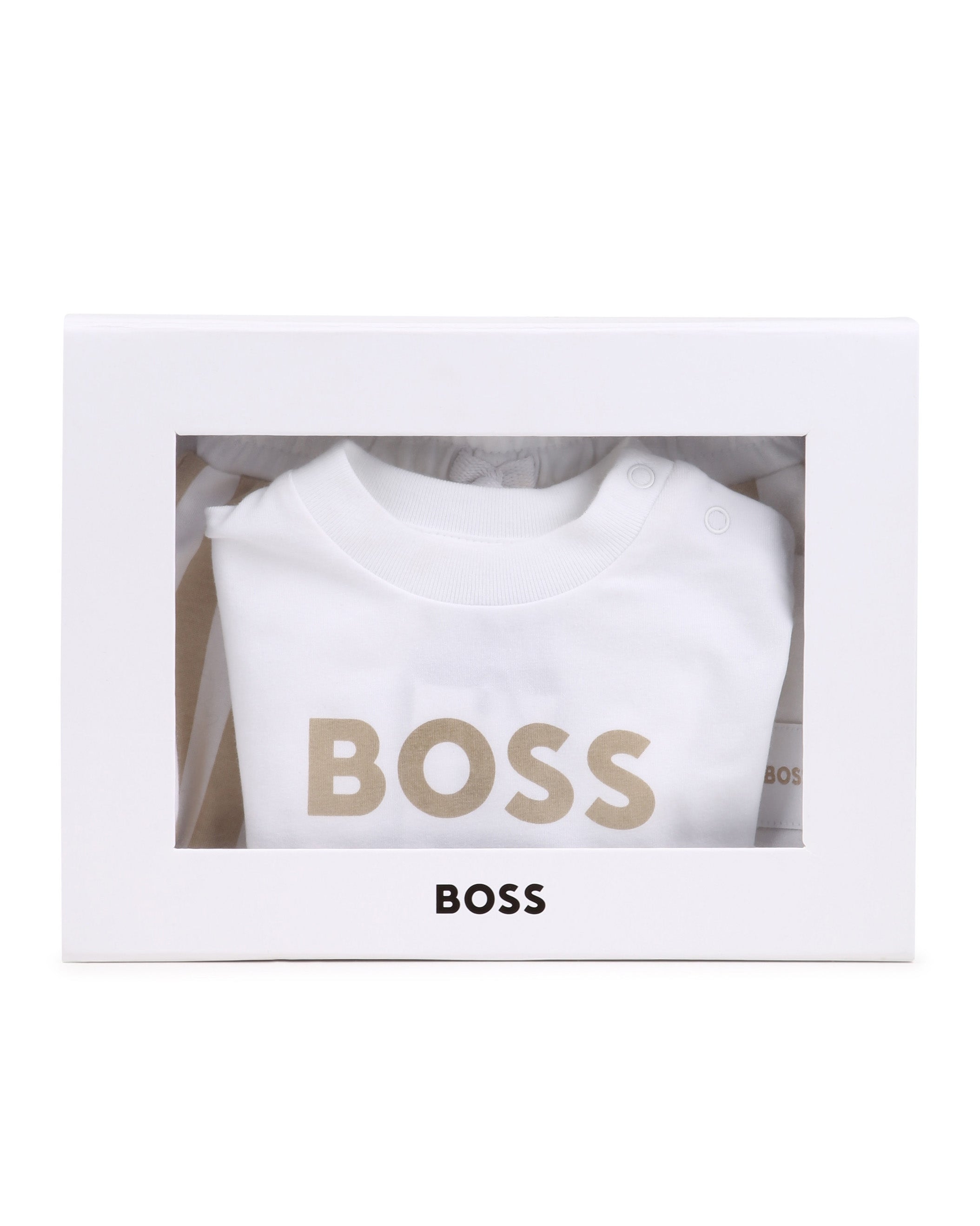 Boss Kids Completo Beige/Bianco a Strisce per Neonati