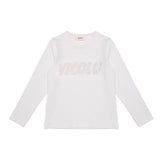Vicolo Kids T-shirt Maniche Lunghe Panna con Logo Strass per Bambine