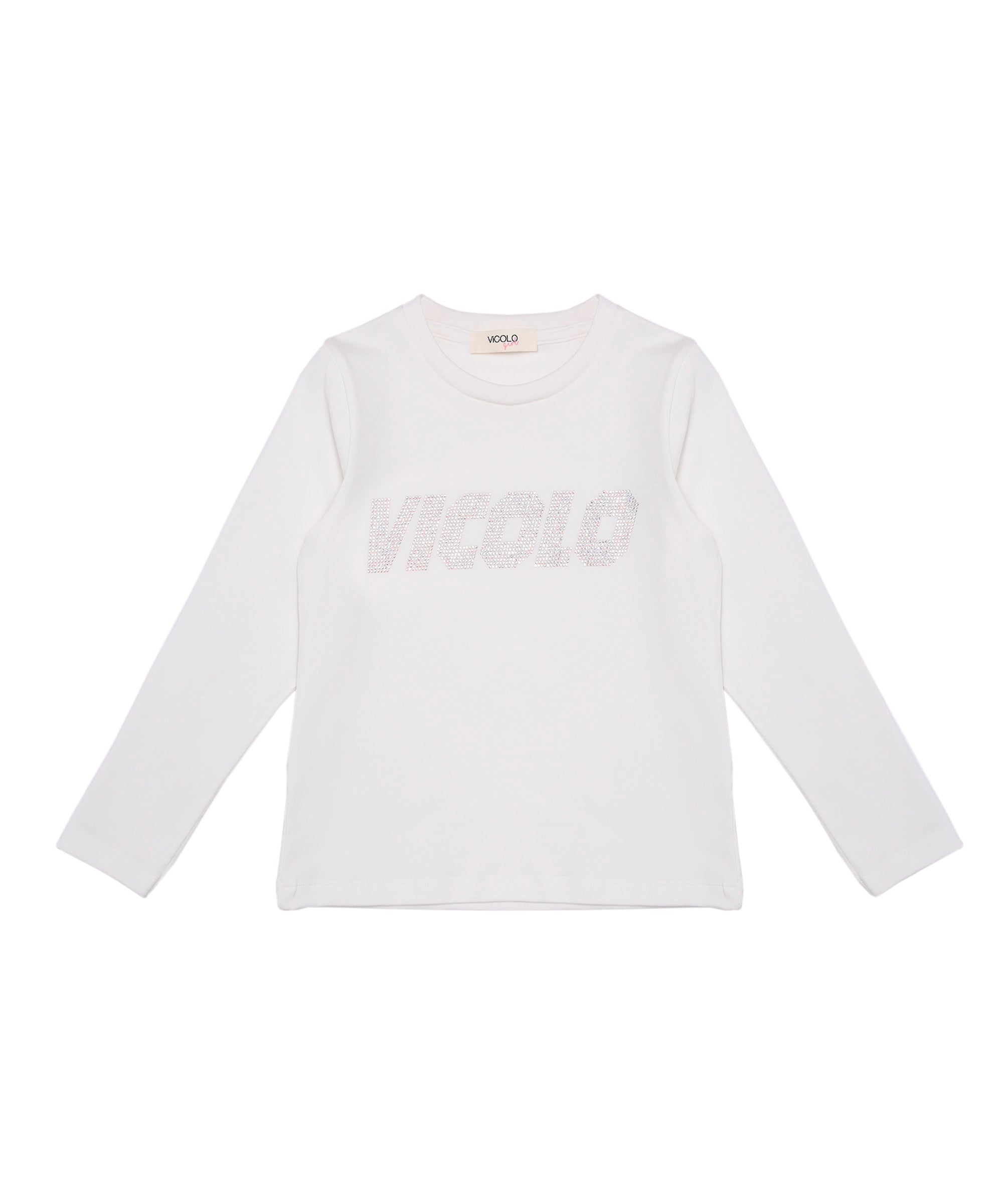 Vicolo Kids T-shirt Maniche Lunghe Panna con Logo Strass per Bambine
