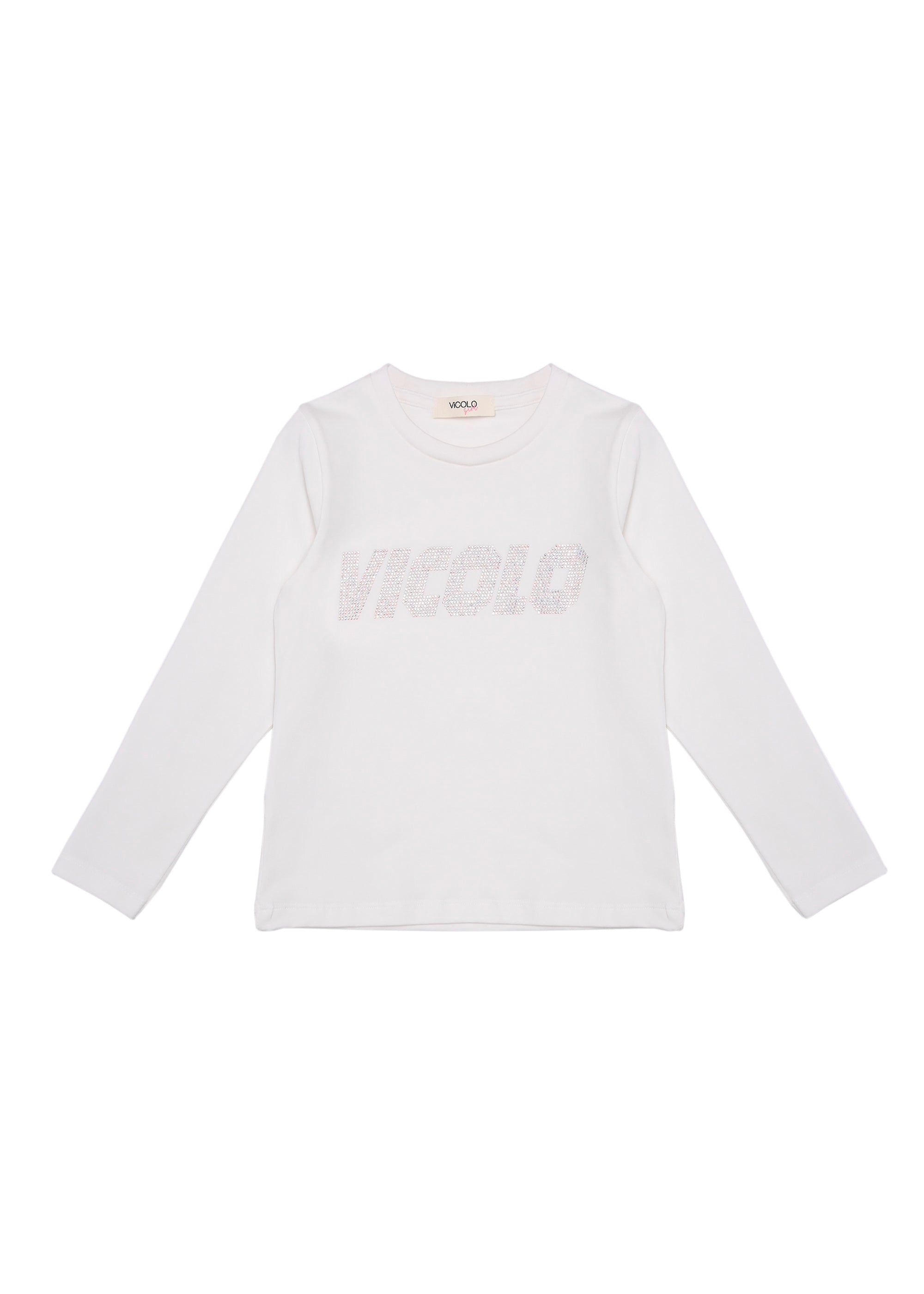 Vicolo Kids T-shirt Maniche Lunghe Panna con Logo Strass per Bambine