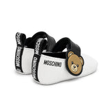 Moschino Kids Scarpine Bianco e Nero con Teddy e Chiusura a Strappo per Neonate
