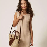Twinset Kids Borsa Paglia e Cuoio con Maniche per Bambine