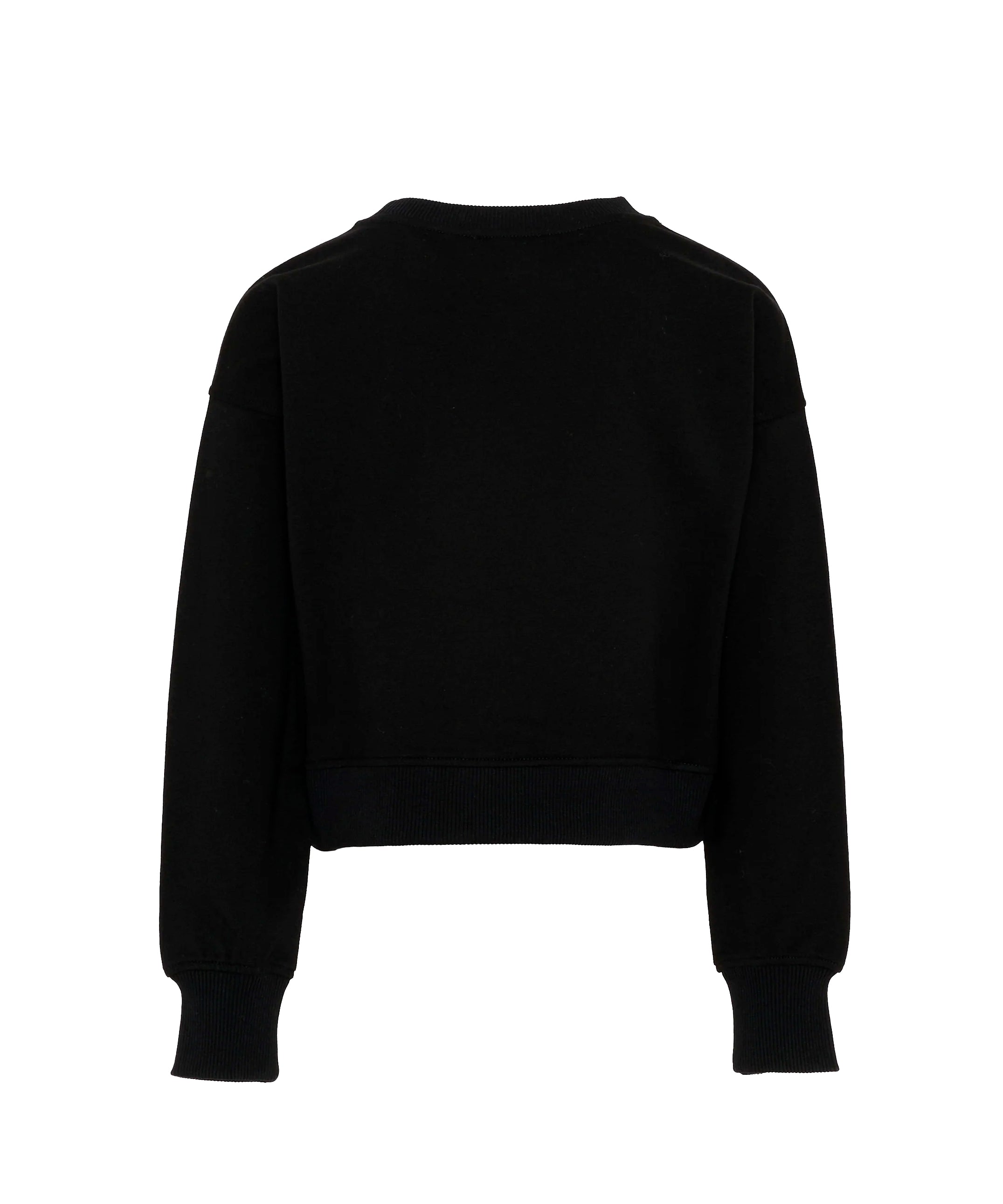 Moschino Kids Felpa Nera Cropped Girocollo con Stampa Teddy Cuori per Bambine