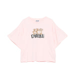 Moschino Kids T-Shirt Rosa Crop con Manica Rouches per Bambine