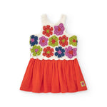 Tuc Tuc Abito Bianco/Corallo con Ricami Fiori per Neonate