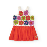 Tuc Tuc Abito Bianco/Corallo con Ricami Fiori per Neonate