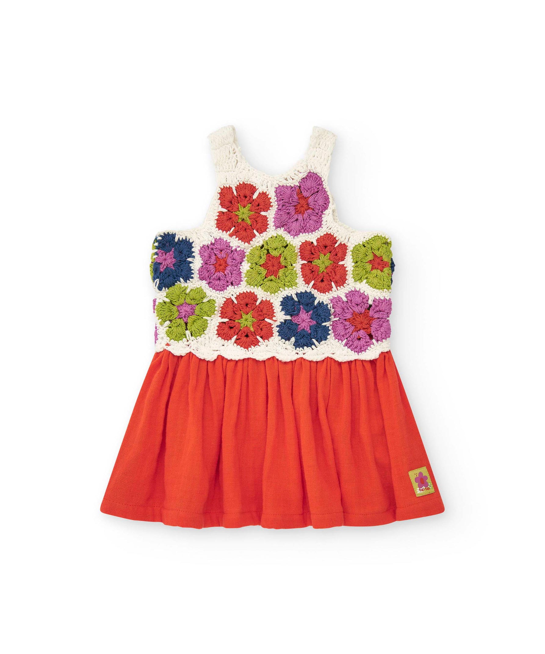 Tuc Tuc Abito Bianco/Corallo con Ricami Fiori per Neonate