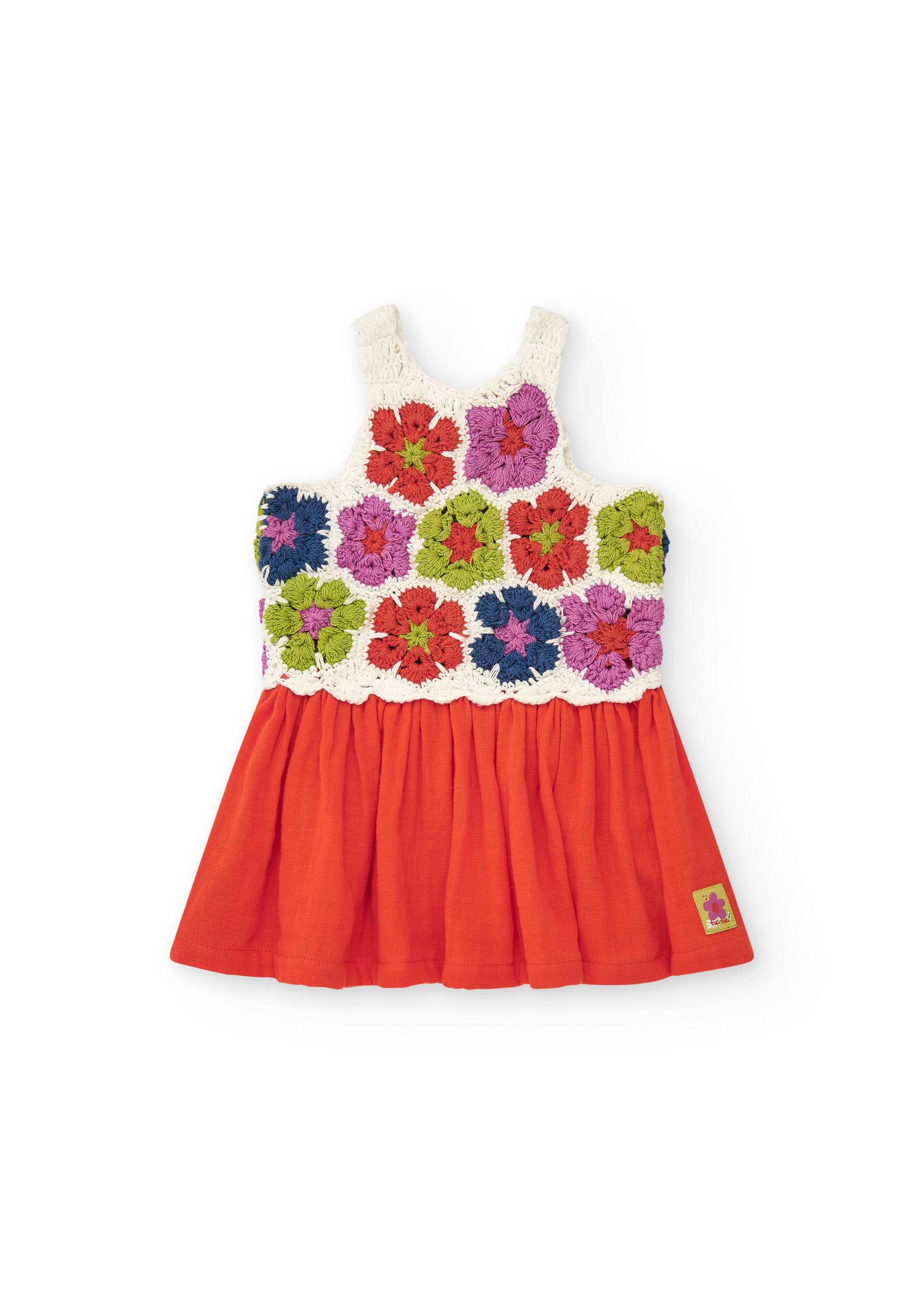Tuc Tuc Abito Bianco/Corallo con Ricami Fiori per Neonate
