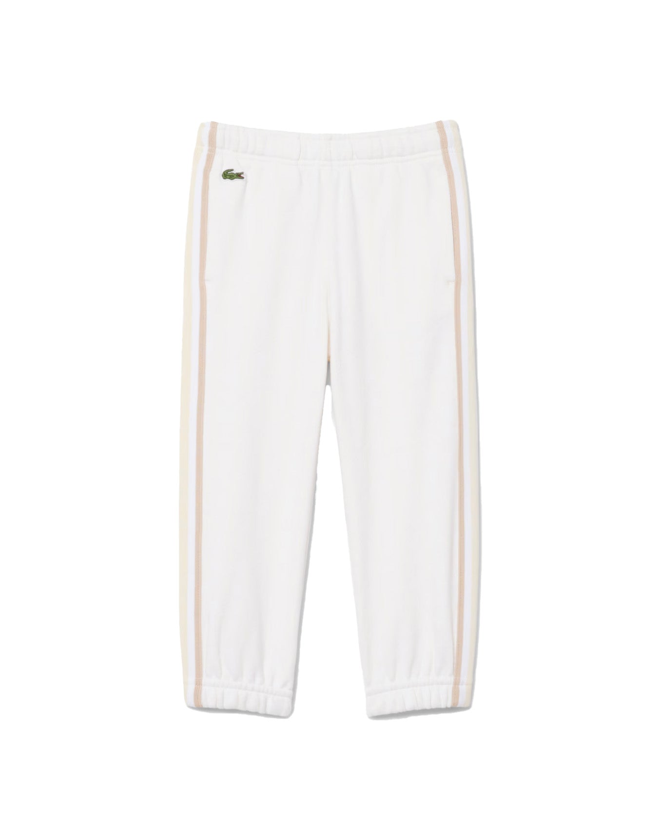 Lacoste Kids Pantalone Bianco e Beige con Logo per Bambini