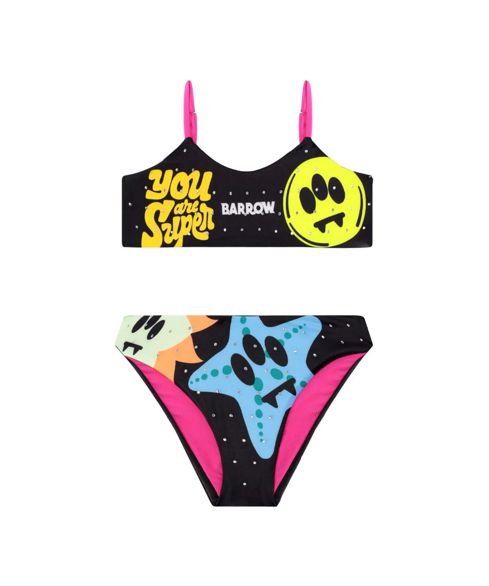 Barrow Kids Costume Bikini Nero con Stampa per Bambine