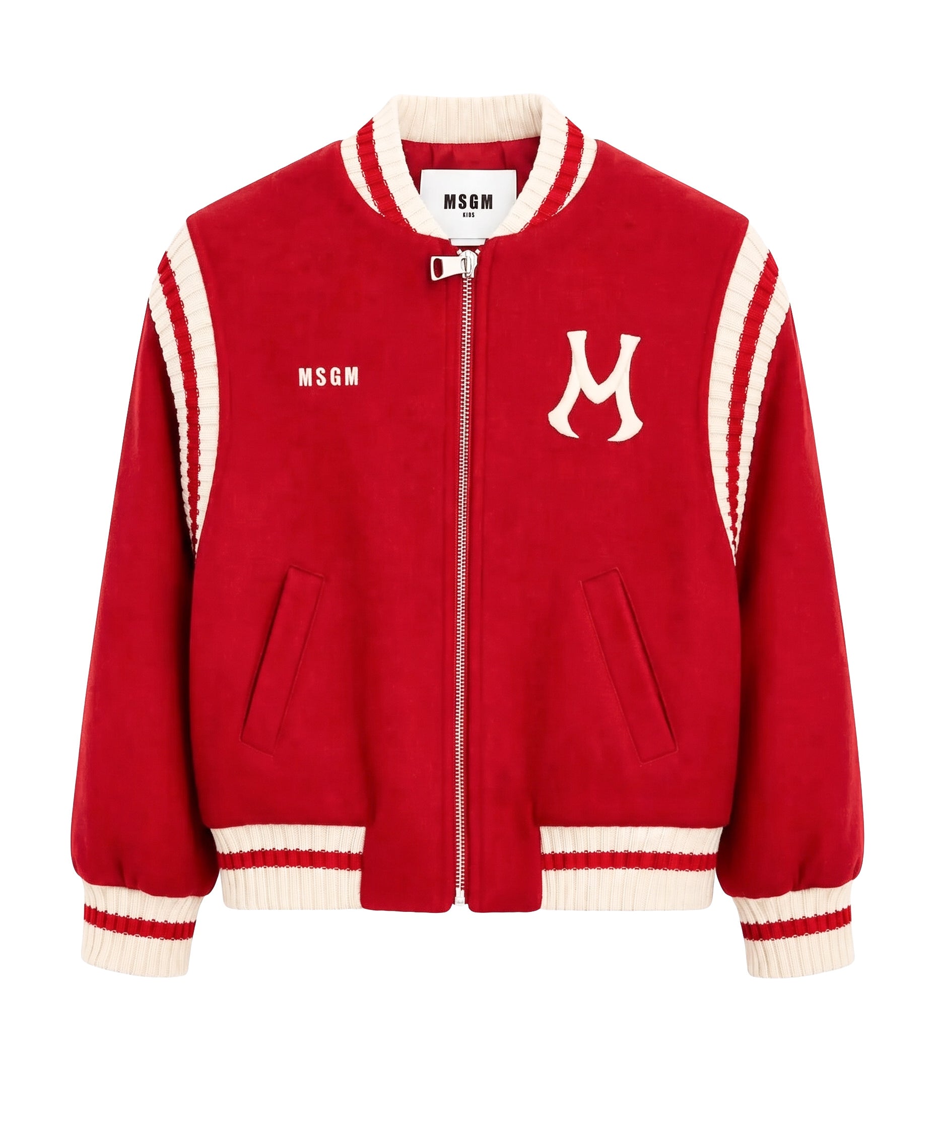MSGM Kids Giubbino Cherry con Logo e Strisce Crema per Bambini