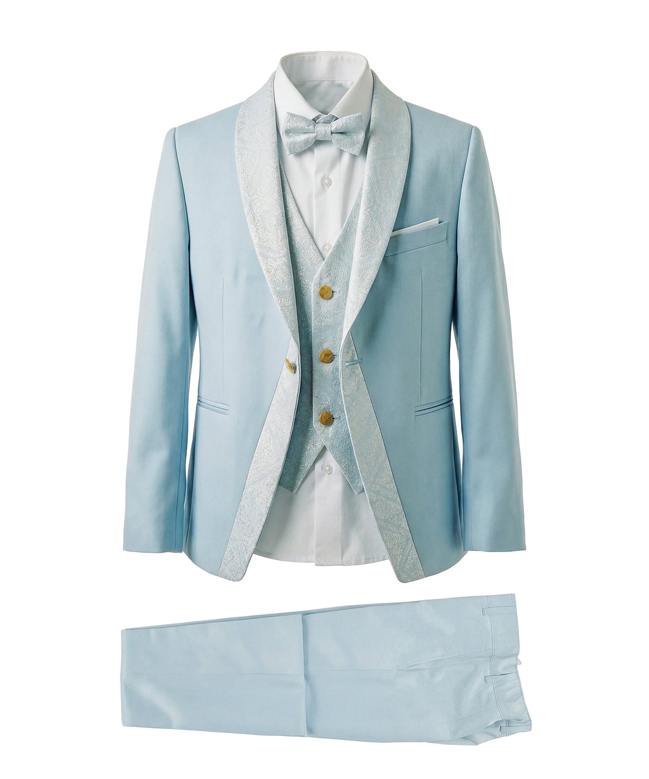 Alessandro Martinez Smoking Celeste 5 Pezzi con Rever Satinato per Bambini