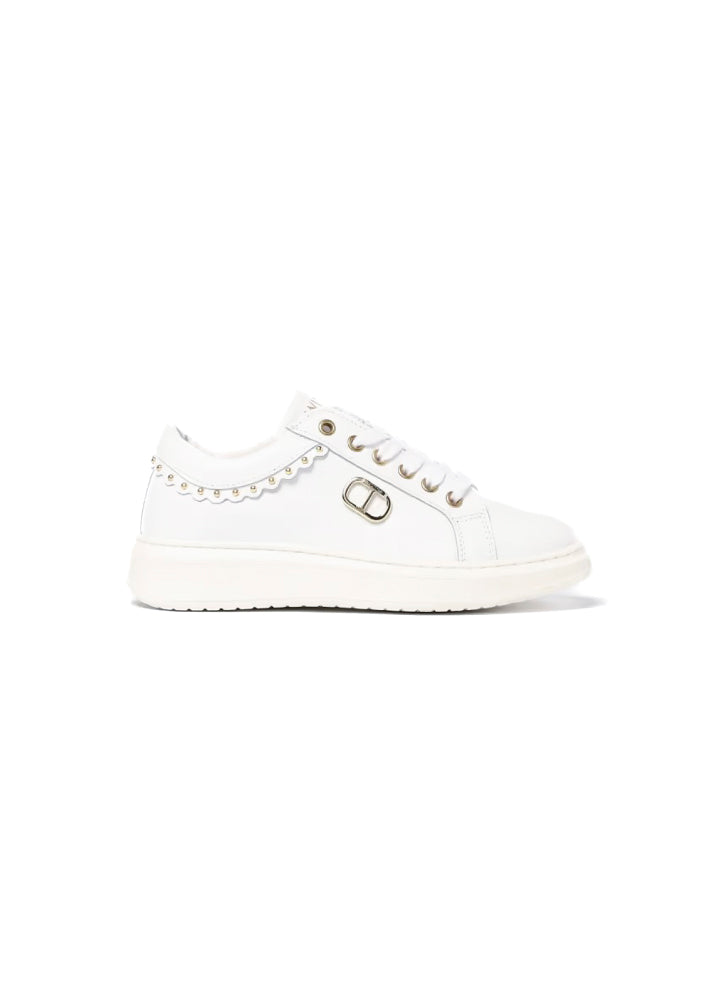 Twinset Kids Scarpe Bianche con Placca Oval T per Bambine