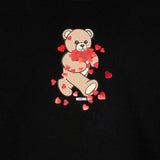 Moschino Kids Felpa Nera Cropped Girocollo con Stampa Teddy Cuori per Bambine