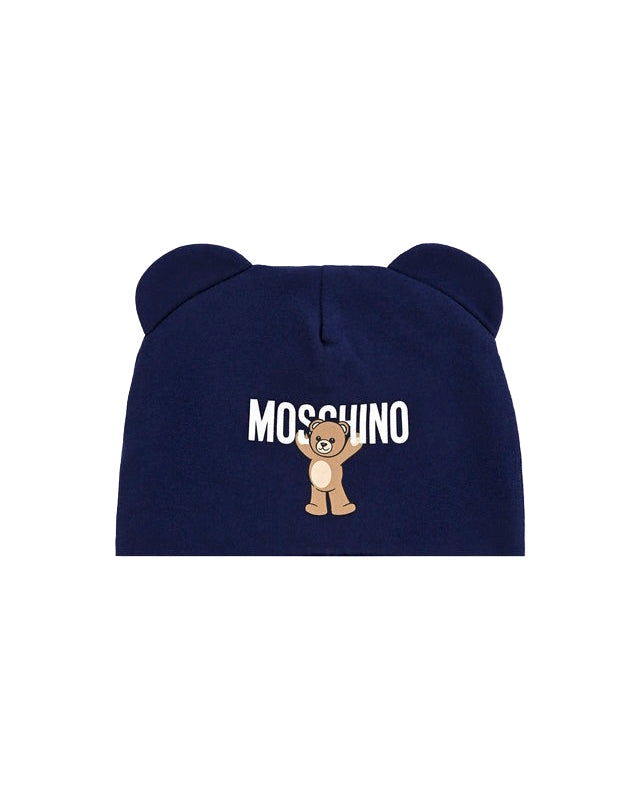 Moschino Kids Cappello Blu Navy con Teddy Ears con Logo per Neonati