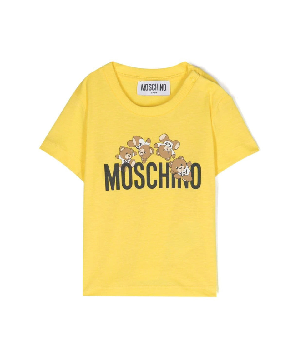 Moschino Kids T-Shirt Gialla con Motivo Teddy Bear per Neonate (fronte)