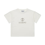 Iceberg Kids T-shirt Bianca Crop con Logo Borchiato per Bambine 