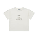 Iceberg Kids T-shirt Bianca Crop con Logo Borchiato per Bambine 