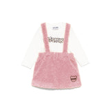 Moschino Kids Completo Salopette Peluche con T-shirt Panna per Neonate