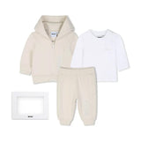 Hugo Boss Kids Completo Tuta Beige + T-Shirt Bianco con Logo per Neonati
