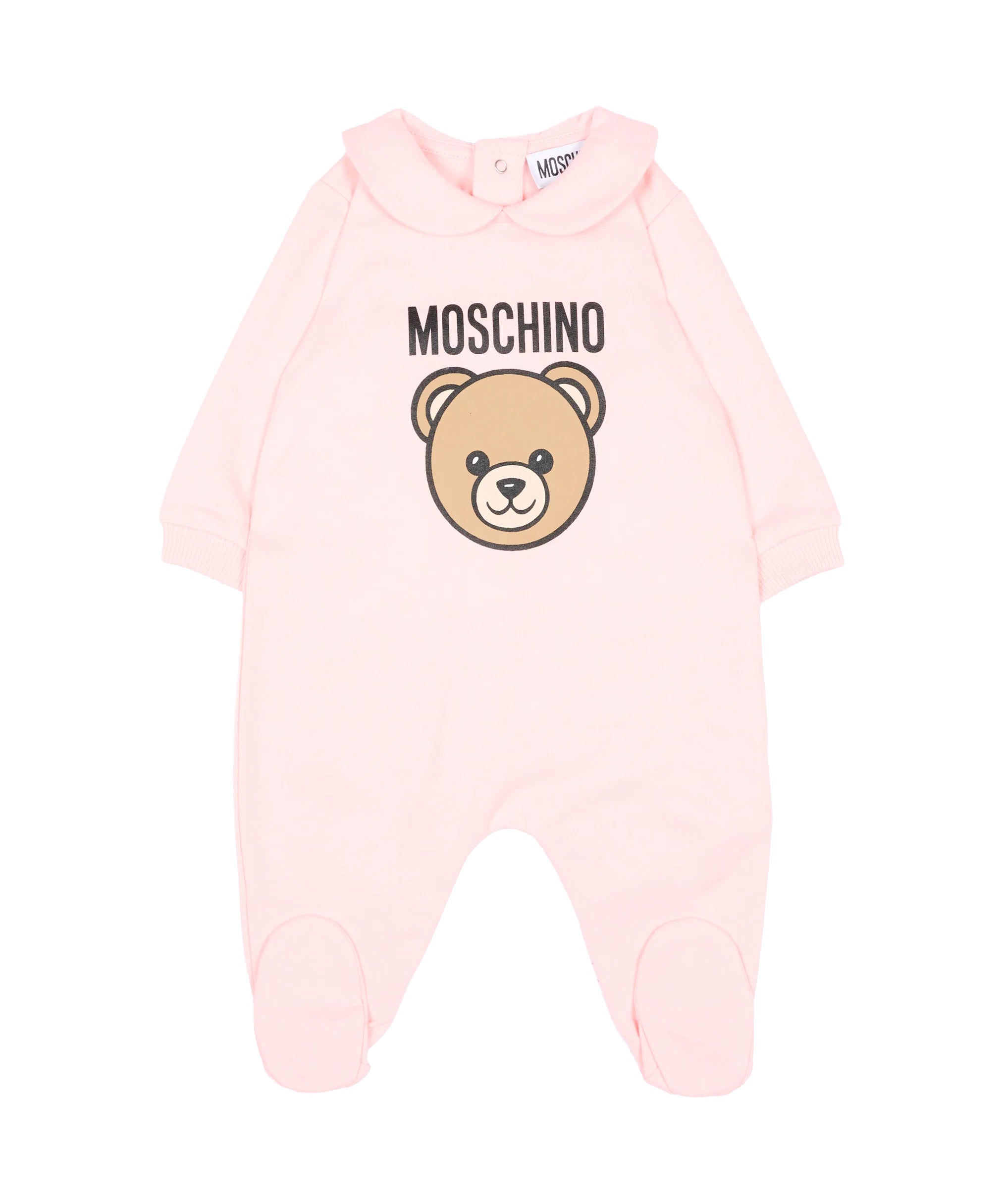 Moschino Kids Tutina Rosa in Cotone con Colletto e Stampa Teddy Bear e Logo per Neonate